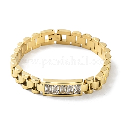 304 Stainless Steel Link Chain Bracelets with Clear Cubic Zirconia, Watchband Chain Bracelets, Golden, 7-1/2 inch(19cm)
