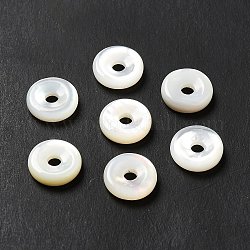Shell perle bianche naturali, ciambella / disco pi, bianco, 10x2.5mm, Foro: 2 mm