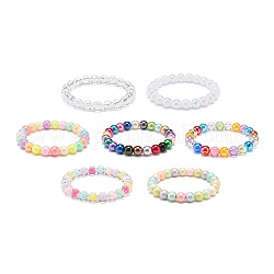 Set di braccialetti elasticizzati con perline rotonde in acrilico color caramella 7 pz, braccialetti impilabili per bambino, colore misto, diametro interno: 7 pollice (1-7/8 cm), perline: 4.8 mm, 8pc / color