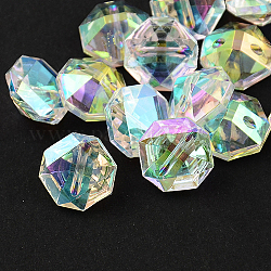 2-Hoyo botones de octágono de acrílico Diamante de imitación de Taiwán, facetados, Claro, 11x11.5x6mm, agujero: 1 mm