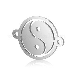 Conectores de enlaces de acero de titanio feng shui, plano y redondo con yin yang, color acero inoxidable, 15.5x12x0.8mm, agujero: 1 mm