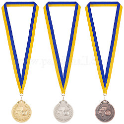 Fingerinspire 3 Stück 3-Farben-Legierung Basketball-Medaille, mit Umhängeband mit Streifenmuster, Flachrund, Mischfarbe, 515 mm, 1 Stück / Farbe
