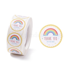Pegatinas redondas de papel con tema de agradecimiento, etiquetas autoadhesivas autoadhesivas en rollo, para sobres, sobres y bolsas de burbujas, patrón de arco iris, 2.5x0.01 cm, 500pcs / rollo