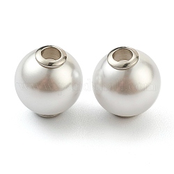 Perlas de imitación de plástico, con acero inoxidable chapado en color 304 núcleos de acero inoxidable, redondo, blanco, 16x17mm, agujero: 3.5 mm