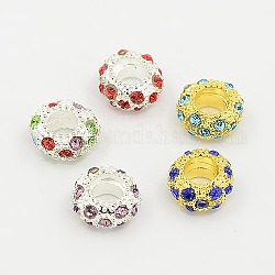 Alloy Rhinestone European Beads, Large Hole Beads, Rondelle, Mixed Color, 12x6mm, Hole: 5mm