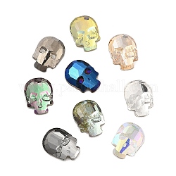 Cabochons de strass en verre, dos plat et dos plaqué, crâne facettes, couleur mixte, 10x7.5x2.5mm