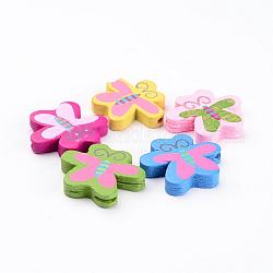 Mixed Printed Lead Free Butterfly Wood Beads, Gifts Ideas For Children's Day, Dyed, about 23mm long, 25mm wide, 4.5mm thick, hole:2mm