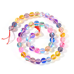 Synthetische Mondstein Perlen Stränge, holographische Perlen, gefärbt, Runde, Mischfarbe, 6 mm, Bohrung: 0.5 mm, 65 Stk. / Strang, 15.7 Zoll