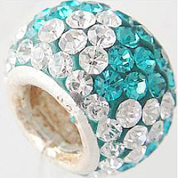 Austrian Crystal With 925 Sterling Silver Single Core European Beads, Rondelle, 229_Blue Zircon, 11x7.5mm, Hole: 4.5mm