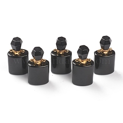 Naturale agata nera pendenti, bottiglia di profumo apribile, con i risultati in ottone tono oro, tinti e riscaldato, 33~35x17~19x11~13mm, Foro: 2 mm, capacità: 1 ml (0.03 fl. oz)