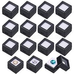 Boîtes de rangement en plastique pour diamants en vrac, vitrine de pierres précieuses avec fenêtre en acrylique transparent et éponge blanche à l'intérieur, noir, 2x2x1.6 cm