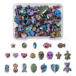 Kissitty 80pcs 20 style rack placage perles en alliage de couleur arc-en-ciel, formes mixtes, 5.5~15x4~15x3~8.5mm, Trou: 0.9~5mm, 4 pièces / style