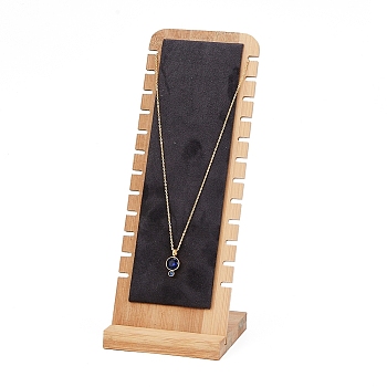 Présentoir de collier en bambou, présentoir à chaîne longue en forme de L, rectangle, gris foncé, 10x25.8 cm