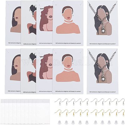 400 pcs Jewelry Display Kit 100 pcs Paper Necklace Display Cards 100  Earring Packaging Holder Cards 200 pcs Clear Plastic Earring Backs for  Earing