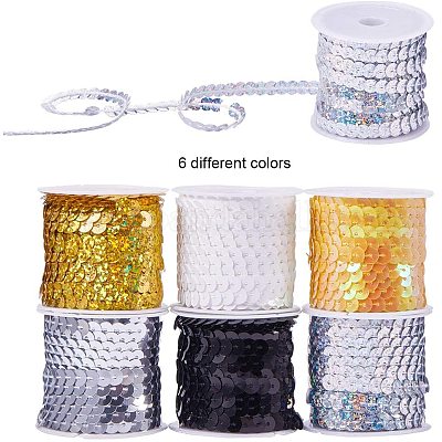 Pandahall 2Rolls/200Yards Trim Beads Spangle Flat Sequins String Ribbon Roll 6mm Paillette Trim Spool String for Sewing Handmade Crafts Embellishments 100Yards/Roll Silver 