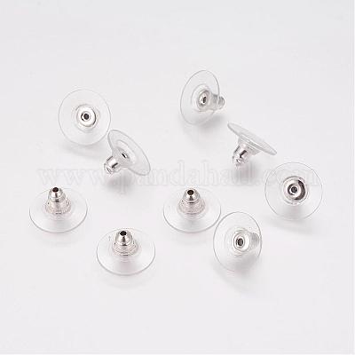 50 HypoAllergenic Bullet Clutch Earring Backs with clear COMFORT Pads  Silver tone  GEMnGEMS