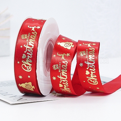 Wholesale 22M Flat Merry Christmas Printed Polyester Satin Ribbons