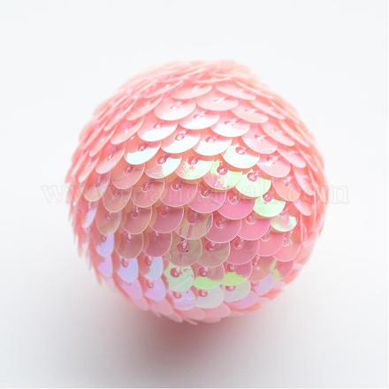 Handmade Woven Foam Wrapped with Paillettes Round Beads WOVE-T001-22mm-08-1