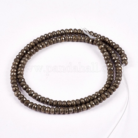 Natürliche Pyrit Perlen Stränge G-L051-4x3mm-01-1