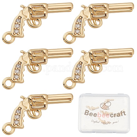 Beebeecraft 8Pcs/Box Gun Charm 18K Gold Plated Revolver Pistol Weapon Dangle Pendants Craft Supplies with Cubic Zirconia for DIY Bracelet Jewelry Finding Making FIND-BBC0001-35-1