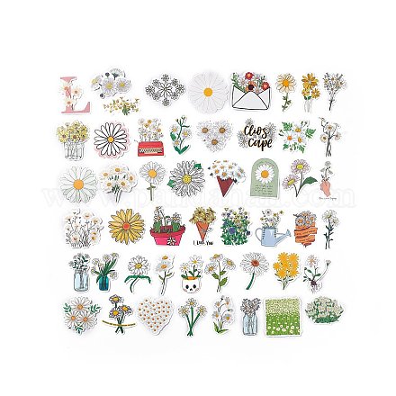 50スタイルの花がテーマのペットステッカーセット50個。  DIYスクラップブッキング用の防水粘着デカール  フォトアルバムの装飾  花柄  58~70x32~65x0.1mm  1個/スタイル STIC-P003-04-1