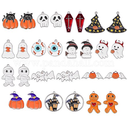 28 pièces 14 styles pendentifs en alliage d'émail thème halloween ENAM-SZ0001-63P-1
