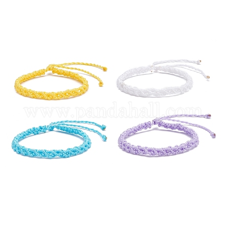 4шт 4 цвета персикового цветка плетеный шнур браслеты набор BJEW-JB07608-1