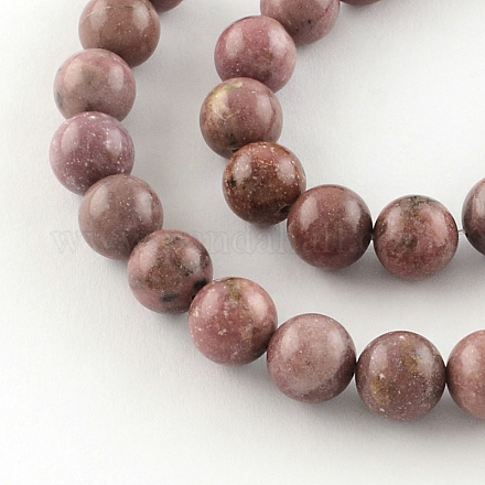 Round Natural Rhodonite Beads Strands G-R325-10mm-01-1