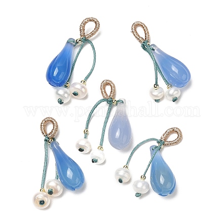 Décorations pendentif en forme de larme d'agate bleue naturelle AJEW-P108-04G-1