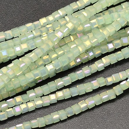 Faceted Cube Full Rainbow Plated Imitation Opal Electroplate Glass Beads Strands EGLA-J133-FR02-1