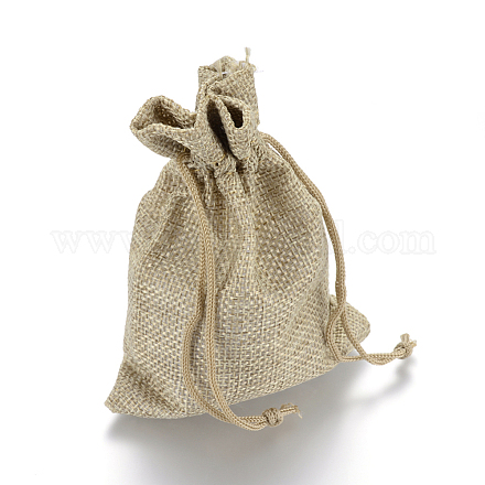 ポリエステル模造黄麻布包装袋巾着袋  クリスマスのために  結婚式のパーティーとdiyクラフトパッキング  ダークカーキ  30x20cm X-ABAG-R005-20x30-01-1