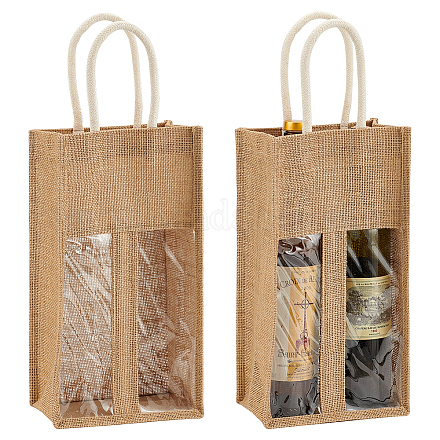 Прямоугольные льняные винные пакеты с 2 отделением и ручкой ABAG-WH0046-28B-1