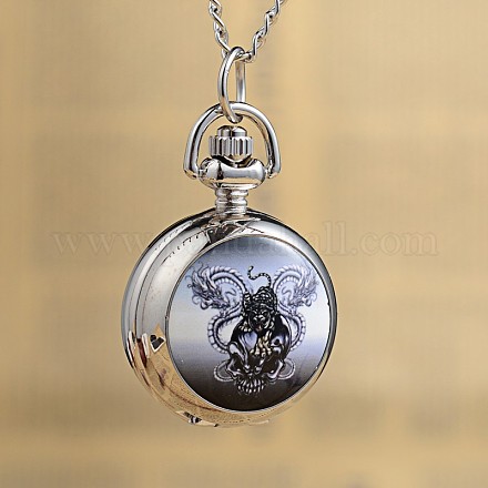 Плоские круглые литые печатных стекло карманные часы кулон ожерелье WACH-H017-01A-1
