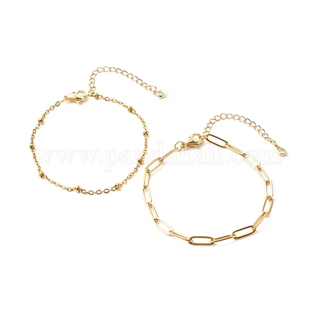 304 Stainless Steel Paperclip & Satellite Chains Bracelet Set BJEW-JB06523-1