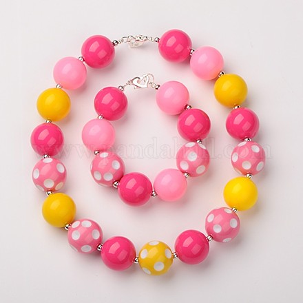 Chunky Round Bubblegum Acrylic Beads Jewelry Sets: Bracelets & Necklaces SJEW-JS00778-05-1
