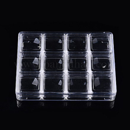 長方形ポリスチレン プラスチック ビーズ保存容器  12個の正方形の小さな箱で  透明  容器：16.5x12.5x2.5cm  小箱：4x4x2.2cm  インナーサイズ：3.4x3.4センチメートル CON-N011-045-1