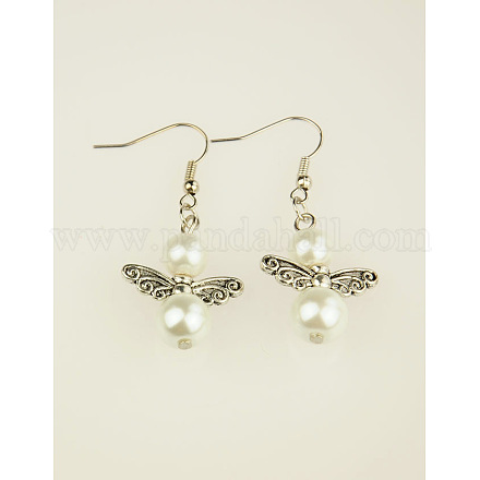 Boucles d'oreilles avec perle d'aile de fée en verre à la mode X-EJEW-JE00290-01-1