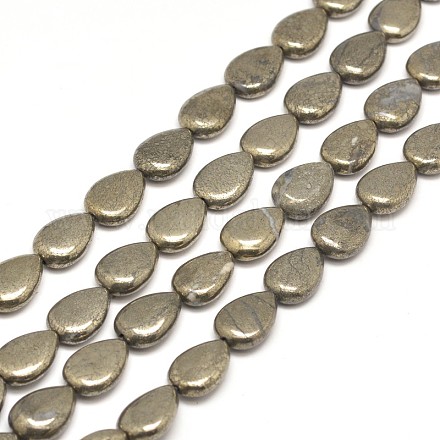Teardrop Natural Pyrite Beads Strands G-I126-14-18x13mm-1