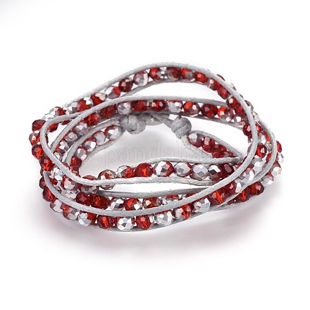 Three Loops Faceted Glass Wrap Bracelets BJEW-JB04137-01-1