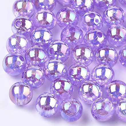 透明プラスチックビーズ  ABカラーメッキ  ラウンド  紫色のメディア  6mm  穴：1.6mm  4500個/ 500g OACR-S026-6mm-05-1