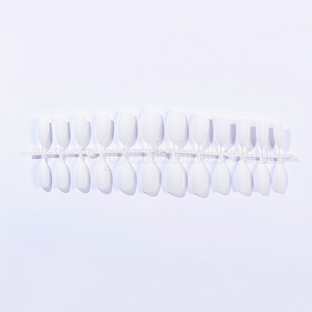 ソリッドカラーマットプラスチック偽ネイルフルカバー偽ネイルチップ  爪に天然な中程度の長さのプレス  乳白色  18~24x7~14mm  約24個/セット MRMJ-T031-15-06-1