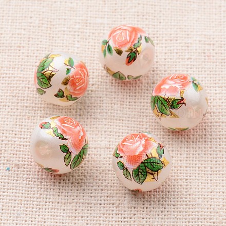 Flower Picture Printed Glass Round Beads GLAA-J088-12mm-B04-1