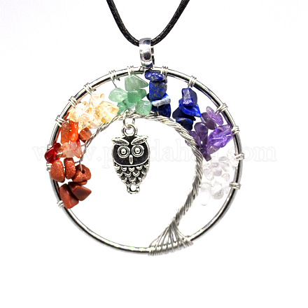 Natural & Synthetic Mixed Gemstone Chips Tree of Life Pendant Necklaces FIND-PW0027-01B-03-1