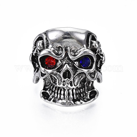 Готический панк сплав черепа открытая манжета кольцо со стразами для мужчин женщин RJEW-T009-52AS-1