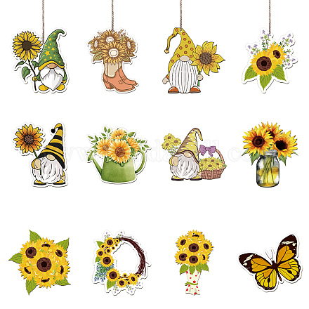 CREATCABIN 36Pcs Sunflower Wooden Ornaments Flower Wooden Pendant Decorations Gnome Hanging Ornaments Tags Wooden Ornaments Craft Tree Decor with Rope for Sunflower Theme Birthday Party Favor Supplies WOOD-WH0037-005-1