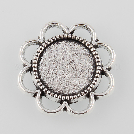 Tibetan Style Antique Silver Alloy Flower Tray Cabochon Settings TIBE-M021-05AS-1