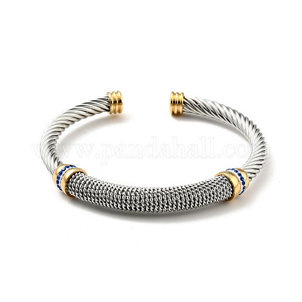 304 brazalete abierto con forma de cuerda torcida de acero inoxidable con rhinestone para mujer BJEW-D449-01GP-04-1