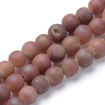 Chapelets de perles en agate de géode naturelle druzy électrolytique X-G-R345-8mm-56-1