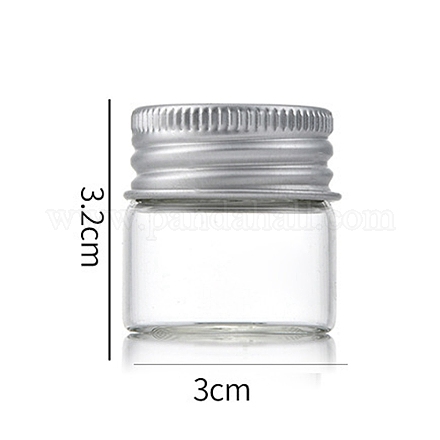 透明なガラスびんビーズコンテナ  アルミキャップ付きスクリュートップビーズ保チューブチューブ  コラム  銀  3x3cm  容量：12ml（0.41fl.oz） CON-WH0085-75A-01-1