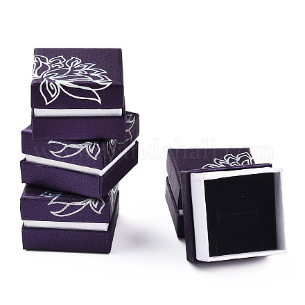 印刷された厚紙のジュエリーセットボックス  中に黒いスポンジを入れて  花模様の正方形  パープル  5.2x5.2x3.6cm CBOX-T005-01A-1